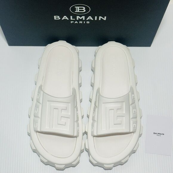 NIB Balmain White Ari Men Rubber Slip On Slides Sandal Embossed Logo 42/ 9 US - Picture 7 of 15